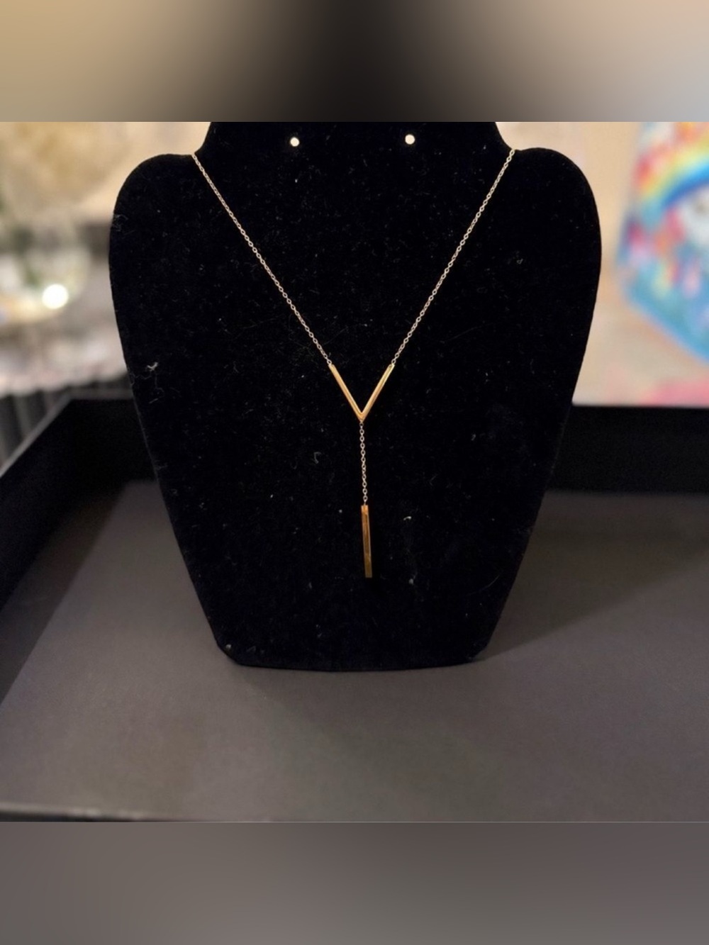 18k Gold Plated Minimalist V Bar Lariat Necklace